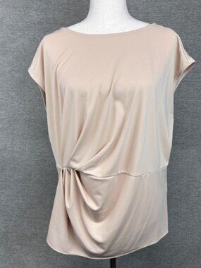 Alfani Beige Blouse Top Career Office Quiet Luxury Minimalist Cap‎ Sleeves Large